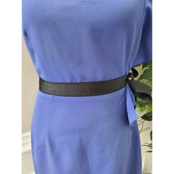 Newyork Co. Women's Solid Blue Polyester V-Neck Sleeveless Knee Length Dress 6 - Picture 3 of 12